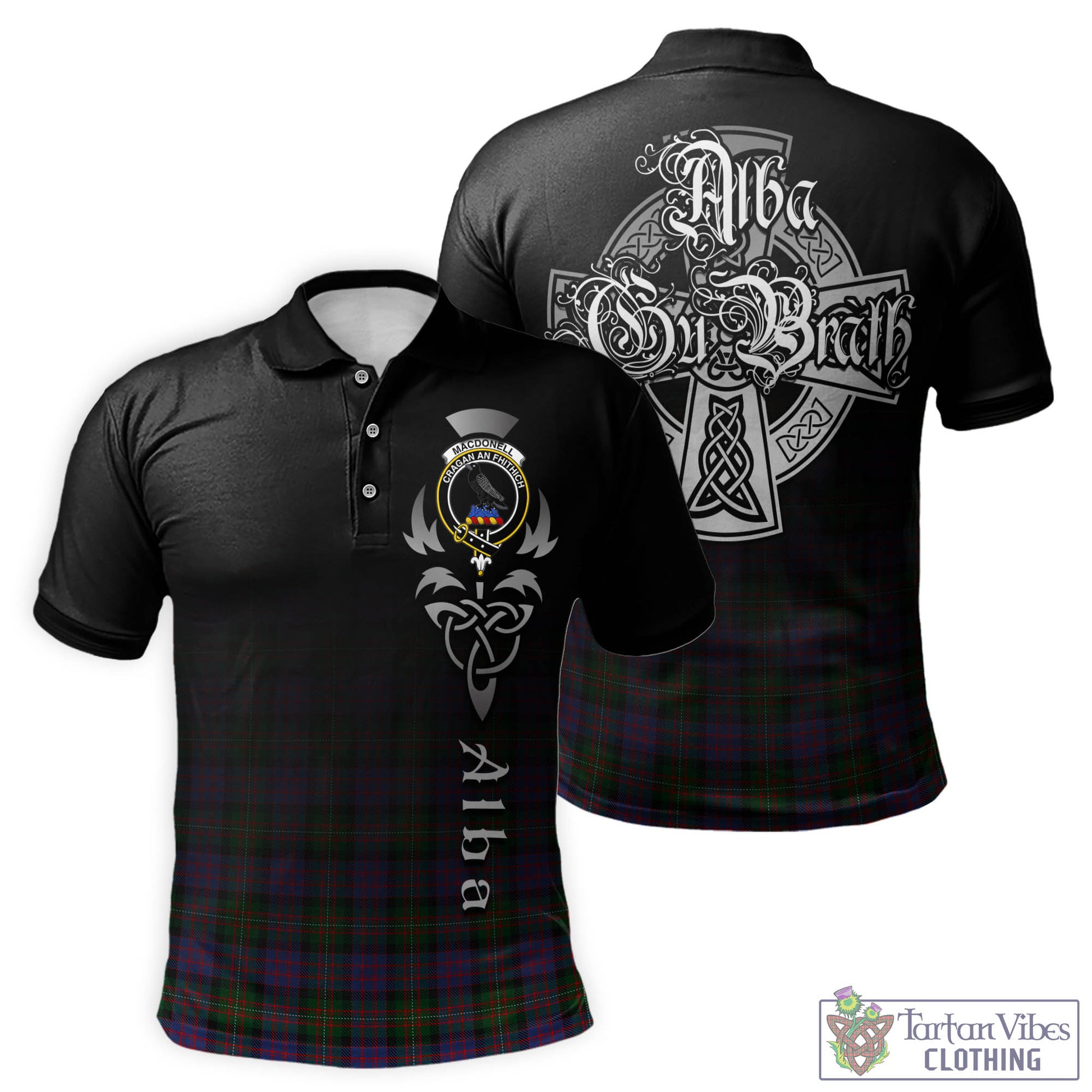 Tartan Vibes Clothing MacDonell of Glengarry Tartan Polo Shirt Featuring Alba Gu Brath Family Crest Celtic Inspired