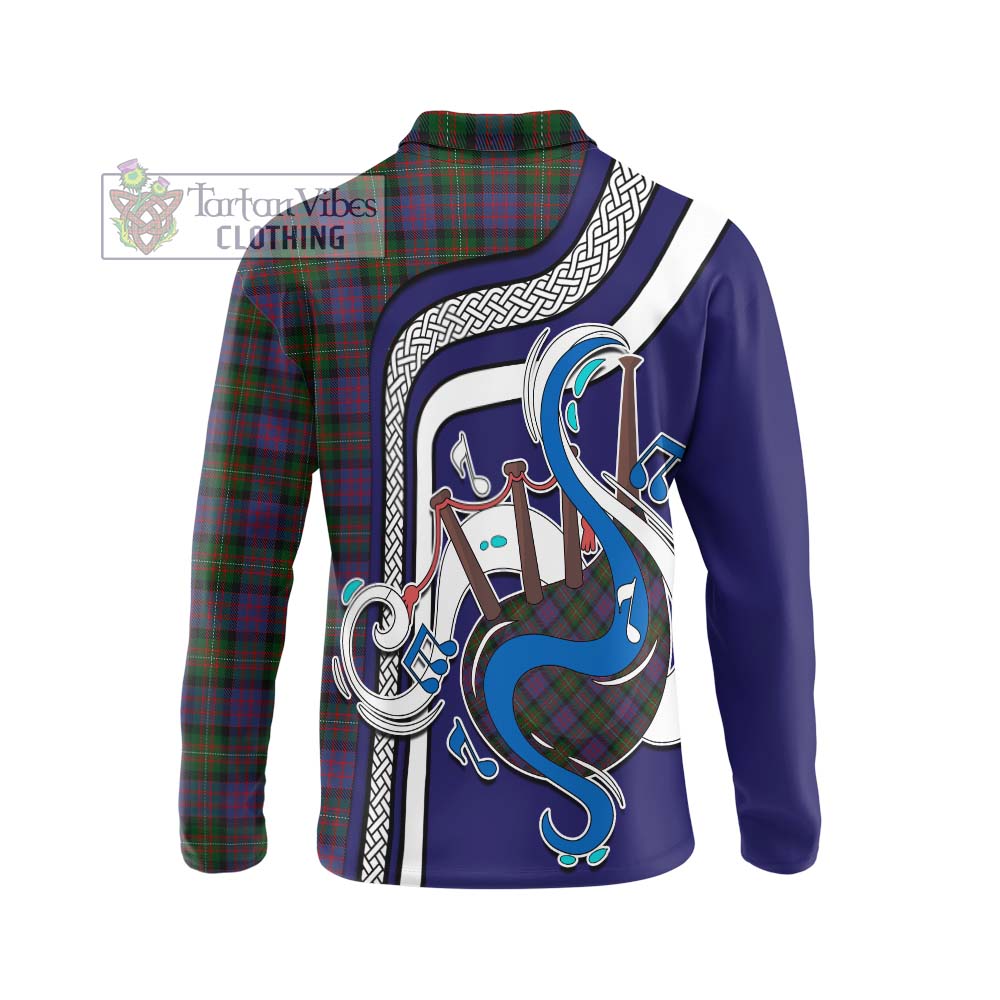 Tartan Vibes Clothing MacDonell of Glengarry Tartan Long Sleeve Polo Shirt with Epic Bagpipe Style