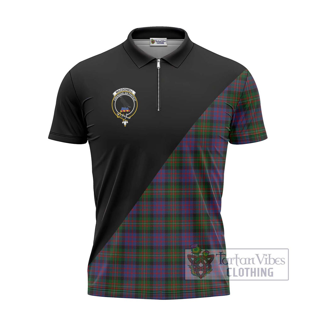 MacDonell (McDonell) Tartan Zipper Polo Shirt with Family Crest and Military Logo Style - Tartanvibesclothing Shop