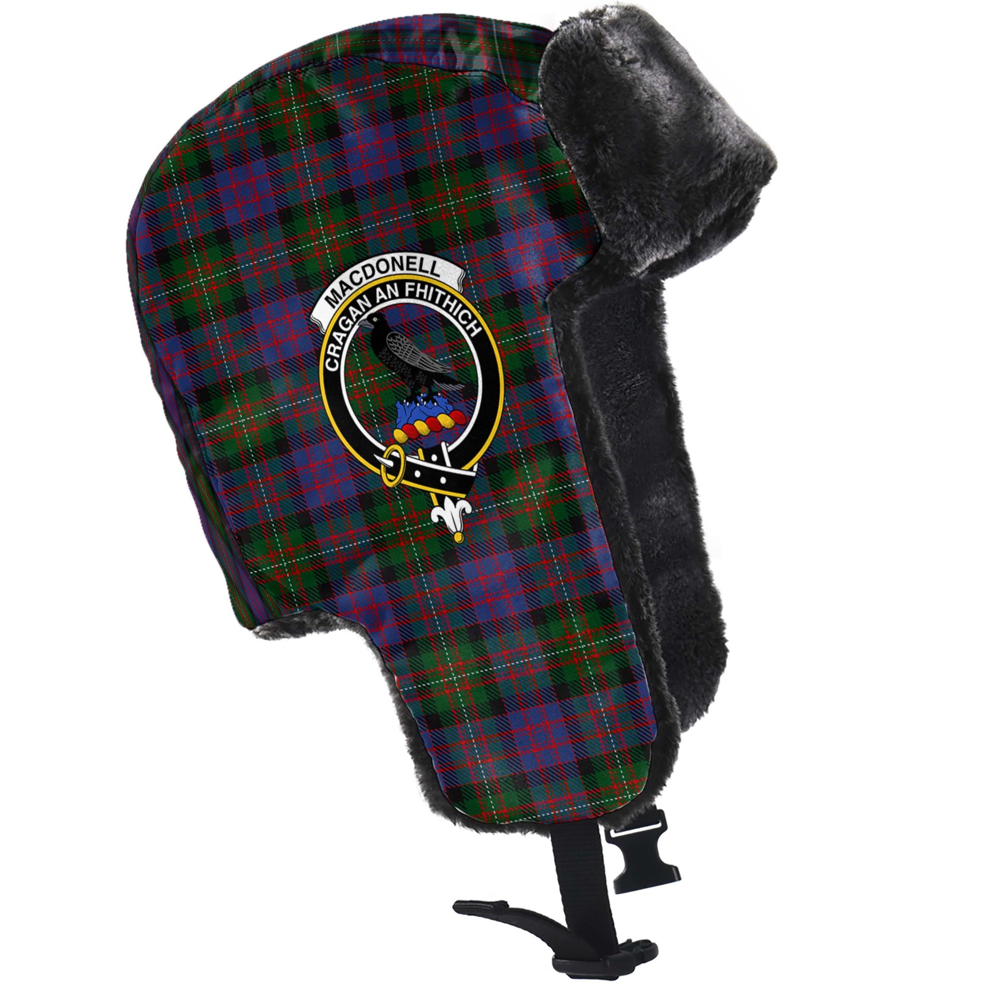 MacDonell of Glengarry Tartan Winter Trapper Hat with Family Crest - Tartanvibesclothing