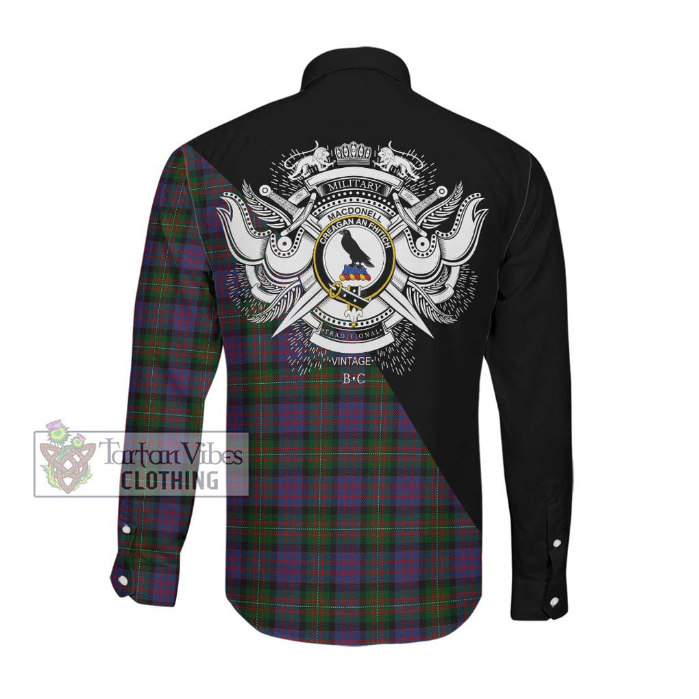 MacDonell (McDonell) Tartan Long Sleeve Button Shirt with Family Crest and Military Logo Style Men's Shirt - Tartanvibesclothing Shop