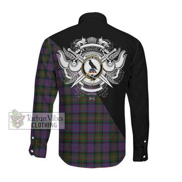 MacDonell (McDonell) Tartan Long Sleeve Button Shirt with Family Crest and Military Logo Style