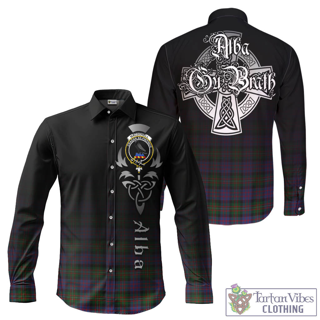 Tartan Vibes Clothing MacDonell of Glengarry Tartan Long Sleeve Button Up Featuring Alba Gu Brath Family Crest Celtic Inspired