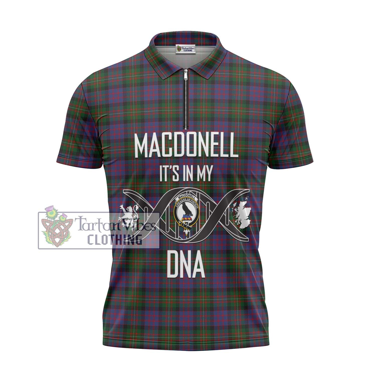 MacDonell (McDonell) Tartan Zipper Polo Shirt with Family Crest DNA In Me Style - Tartanvibesclothing Shop