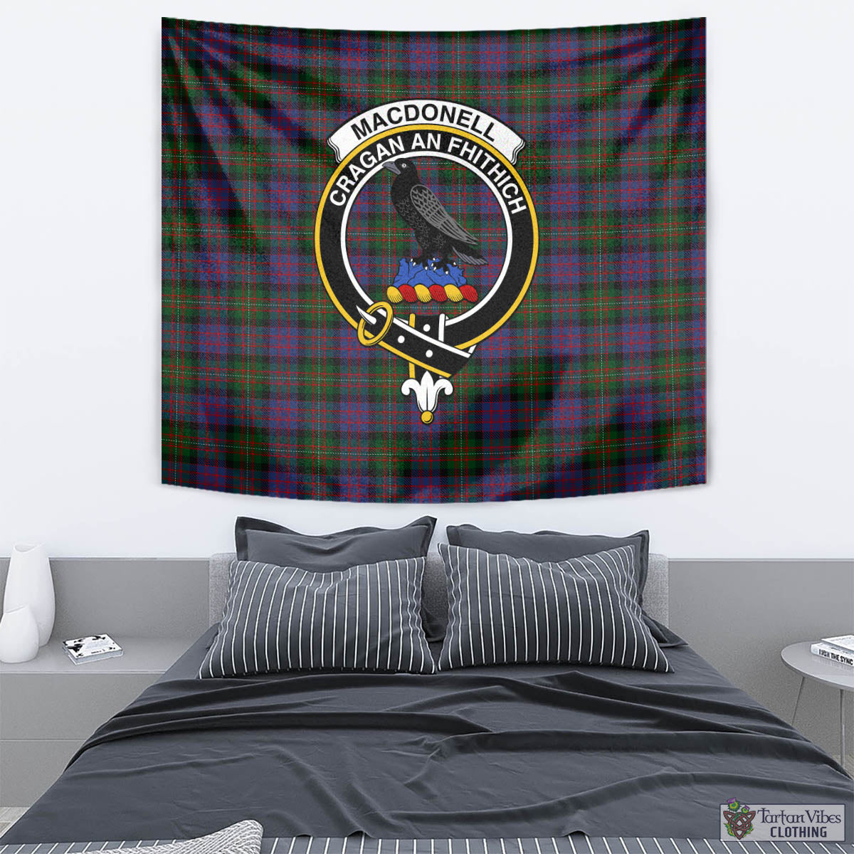 Tartan Vibes Clothing MacDonell of Glengarry Tartan Tapestry Wall Hanging and Home Decor for Room with Family Crest