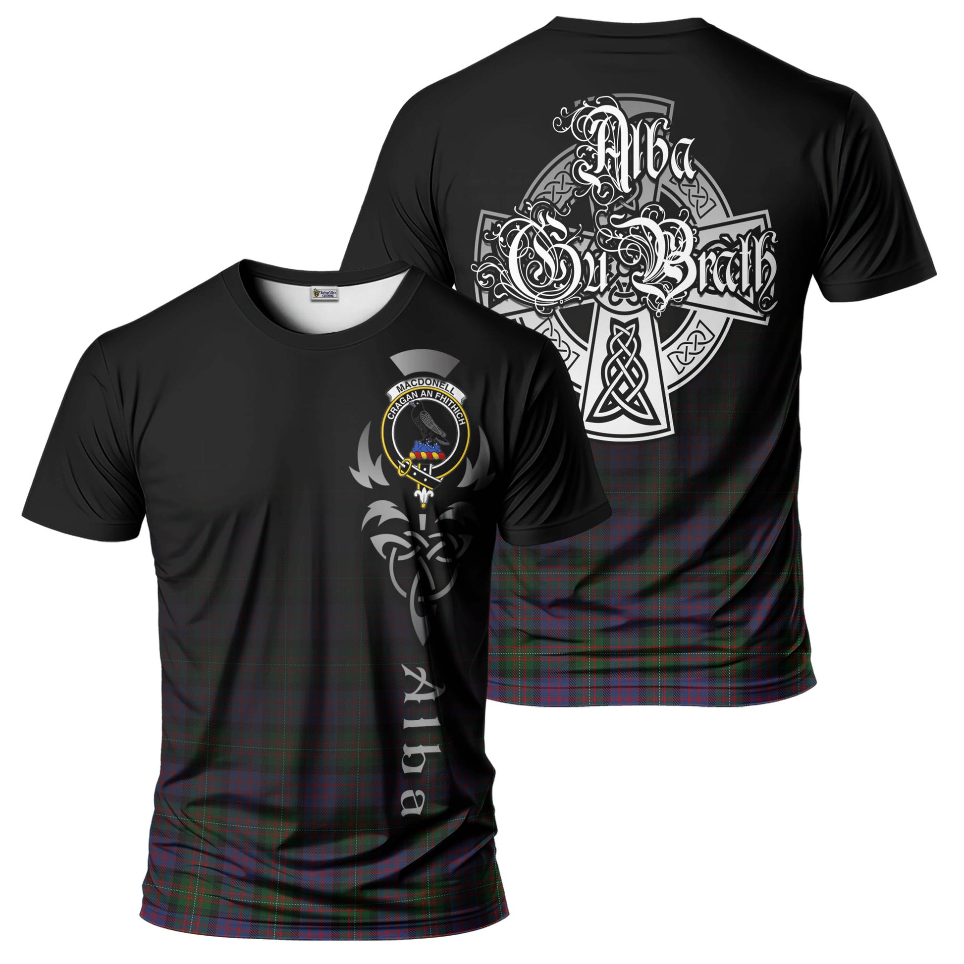 Tartan Vibes Clothing MacDonell of Glengarry Tartan T-Shirt Featuring Alba Gu Brath Family Crest Celtic Inspired