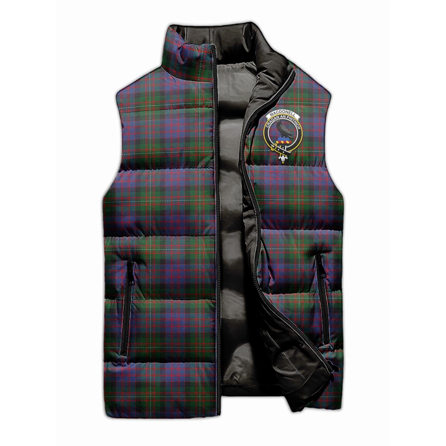 MacDonell of Glengarry Tartan Sleeveless Puffer Jacket with Family Crest - Tartanvibesclothing