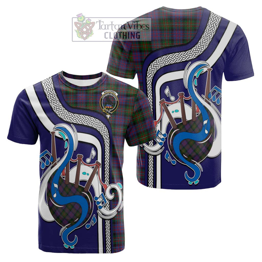 Tartan Vibes Clothing MacDonell of Glengarry Tartan Cotton T-shirt with Epic Bagpipe Style