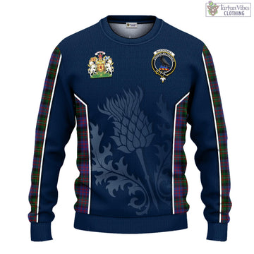 MacDonell (McDonell) Tartan Knitted Sweatshirt with Family Crest and Scottish Thistle Vibes Sport Style