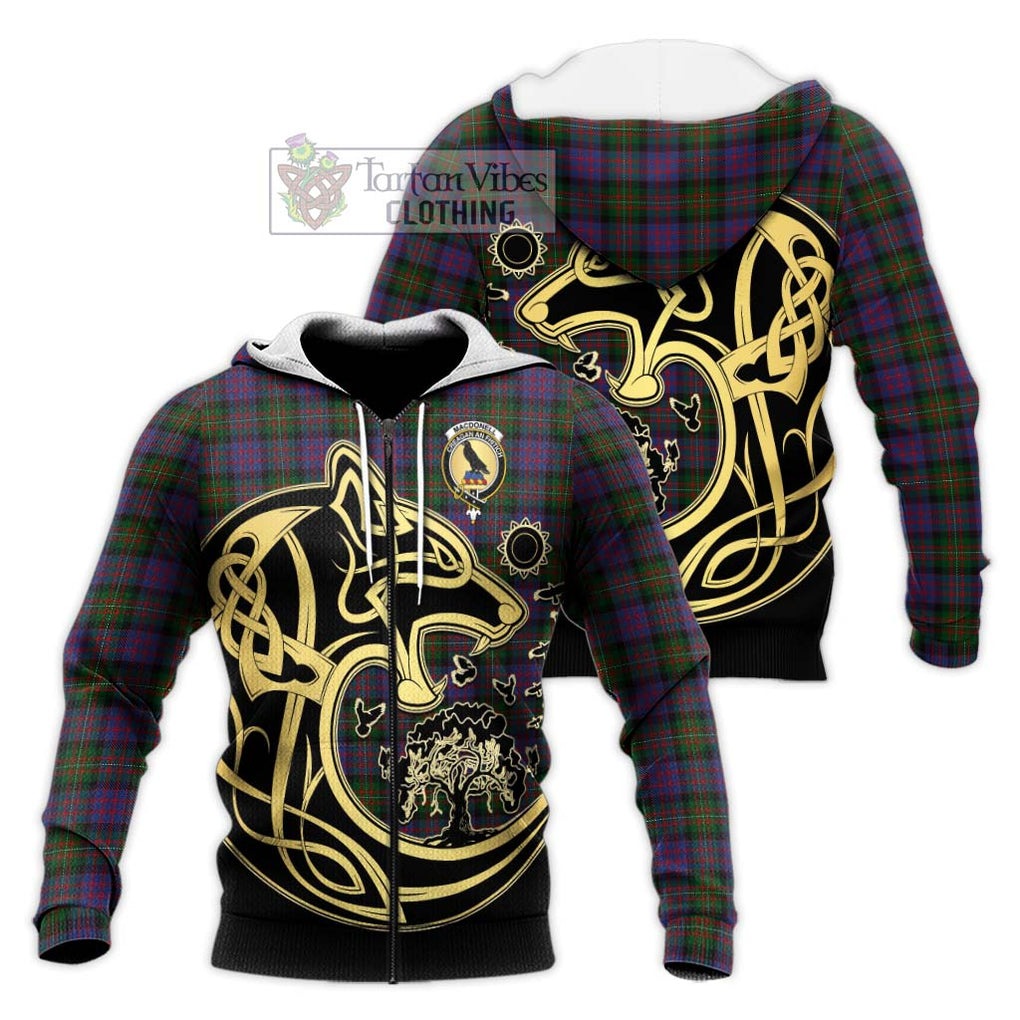 MacDonell (McDonell) Tartan Knitted Hoodie with Family Crest Celtic Wolf Style Unisex Knitted Zip Hoodie - Tartan Vibes Clothing