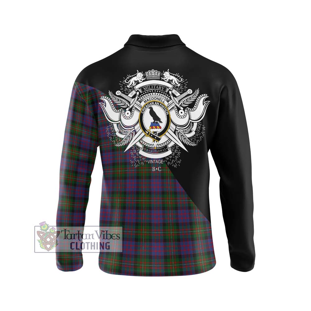 MacDonell (McDonell) Tartan Long Sleeve Polo Shirt with Family Crest and Military Logo Style - Tartanvibesclothing Shop