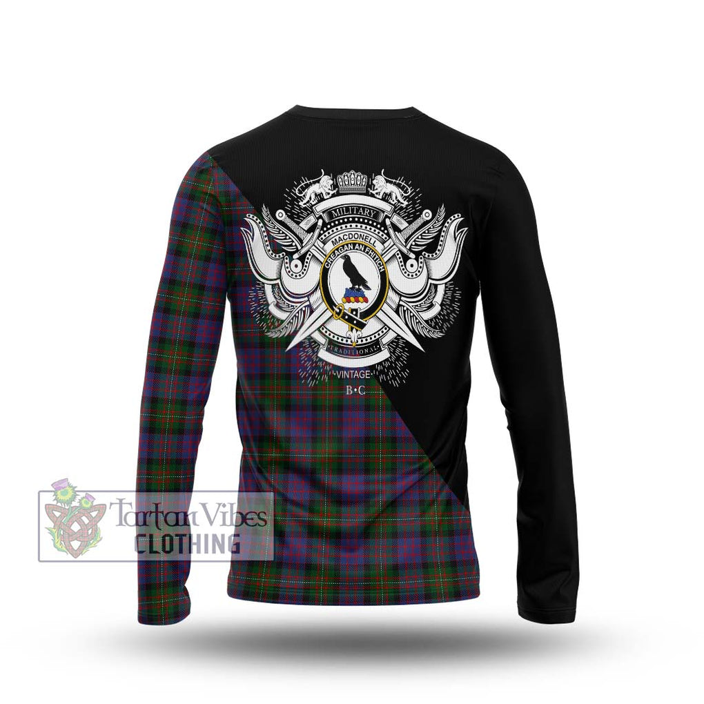 MacDonell (McDonell) Tartan Long Sleeve T-Shirt with Family Crest and Military Logo Style - Tartanvibesclothing Shop