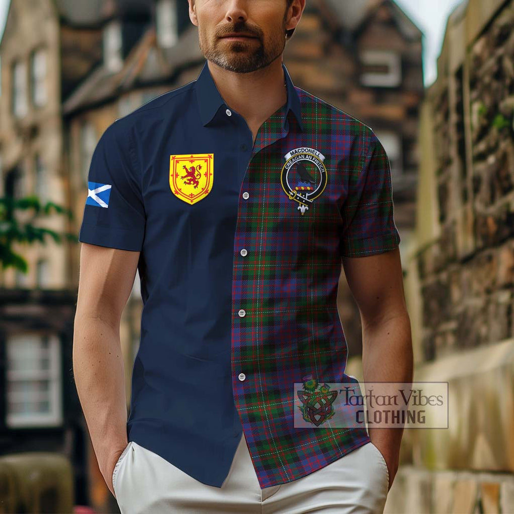 Tartan Vibes Clothing MacDonell of Glengarry Tartan Short Sleeve Button Shirt with Scottish Lion Royal Arm Half Style