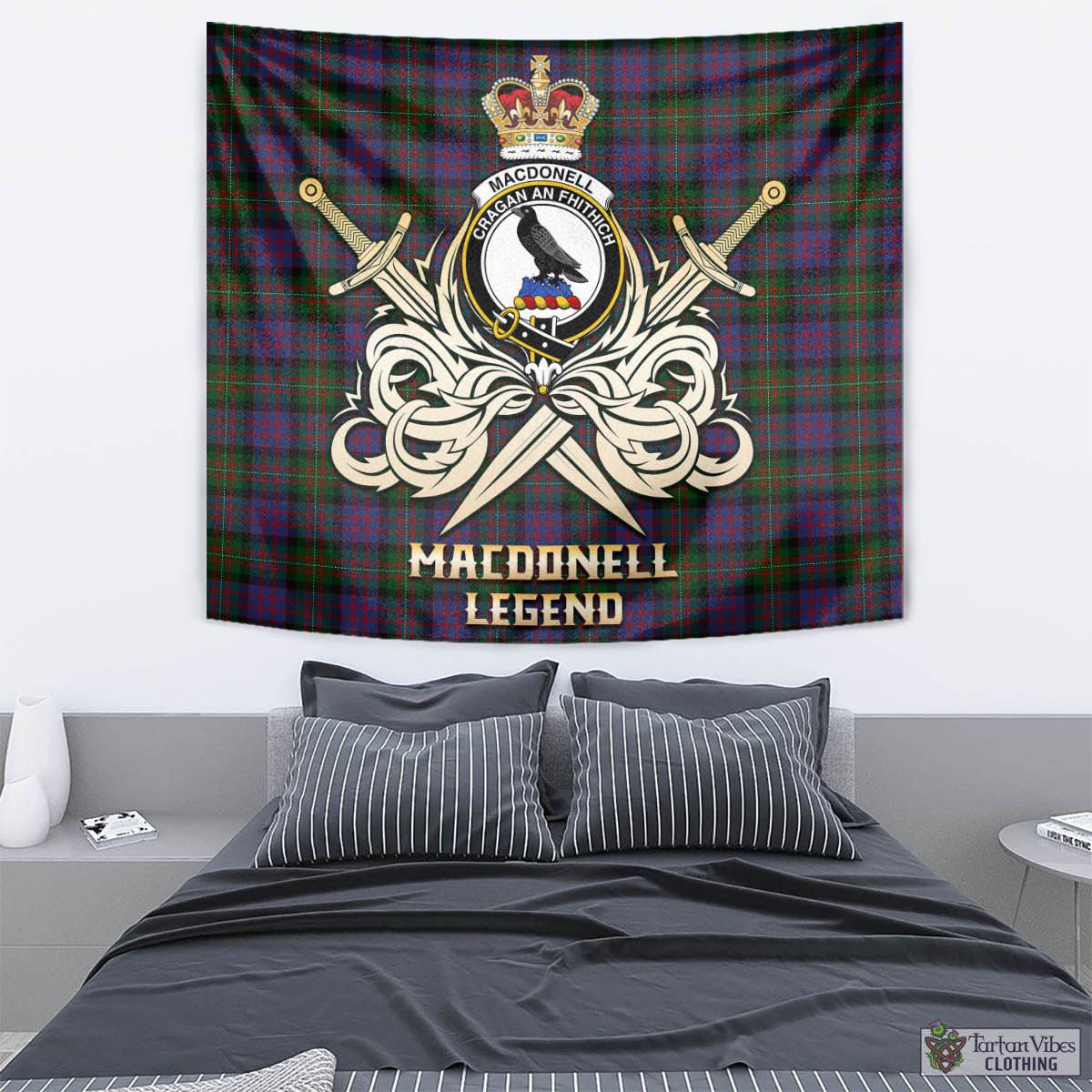 Tartan Vibes Clothing MacDonell of Glengarry Tartan Tapestry with Clan Crest and the Golden Sword of Courageous Legacy