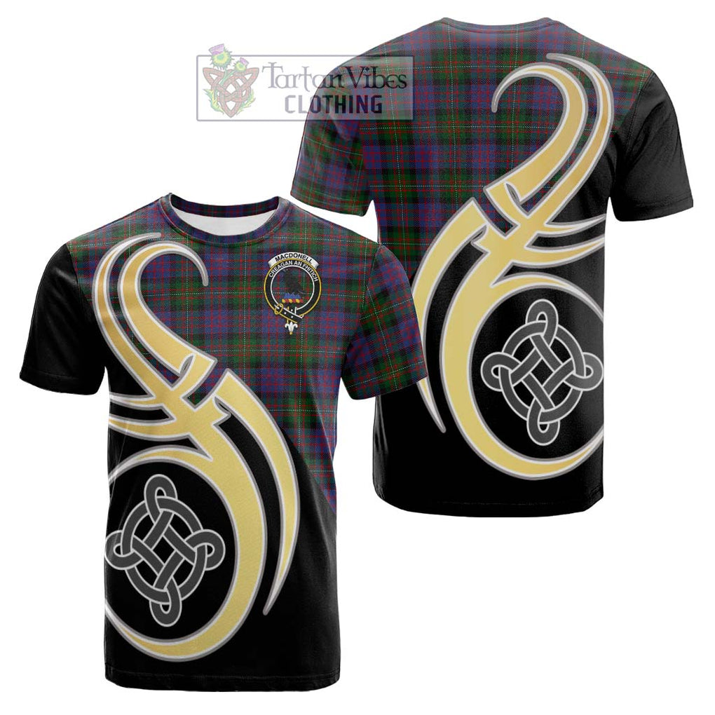 Tartan Vibes Clothing MacDonell of Glengarry Tartan Cotton T-shirt with Family Crest and Celtic Symbol Style