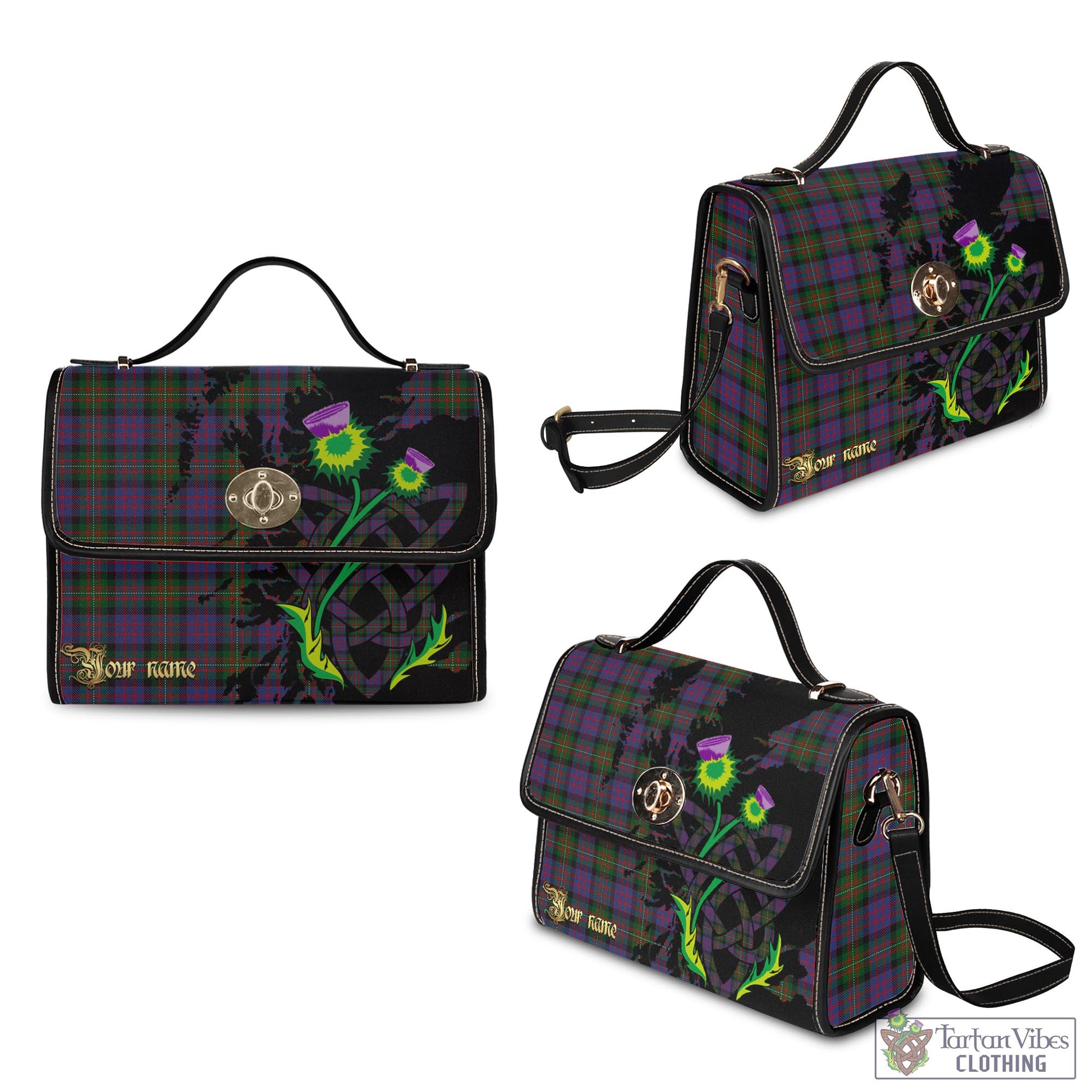 Tartan Vibes Clothing MacDonell of Glengarry Tartan Waterproof Canvas Bag with Scotland Map and Thistle Celtic Accents