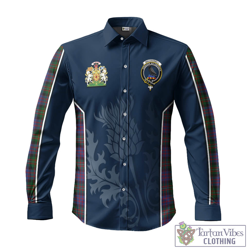 Tartan Vibes Clothing MacDonell of Glengarry Tartan Long Sleeve Button Up Shirt with Family Crest and Scottish Thistle Vibes Sport Style