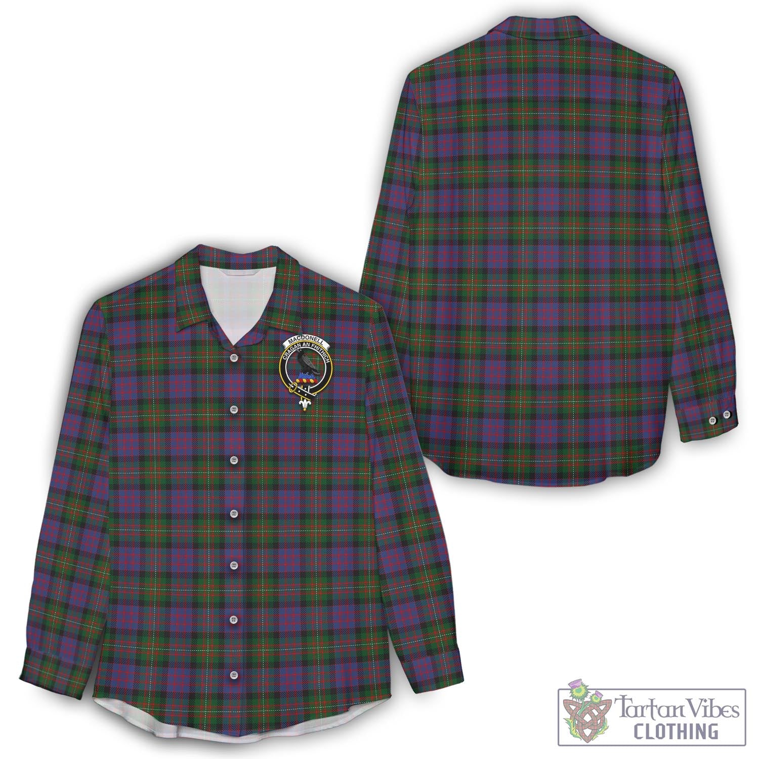 Tartan Vibes Clothing MacDonell of Glengarry Tartan Womens Casual Shirt with Family Crest