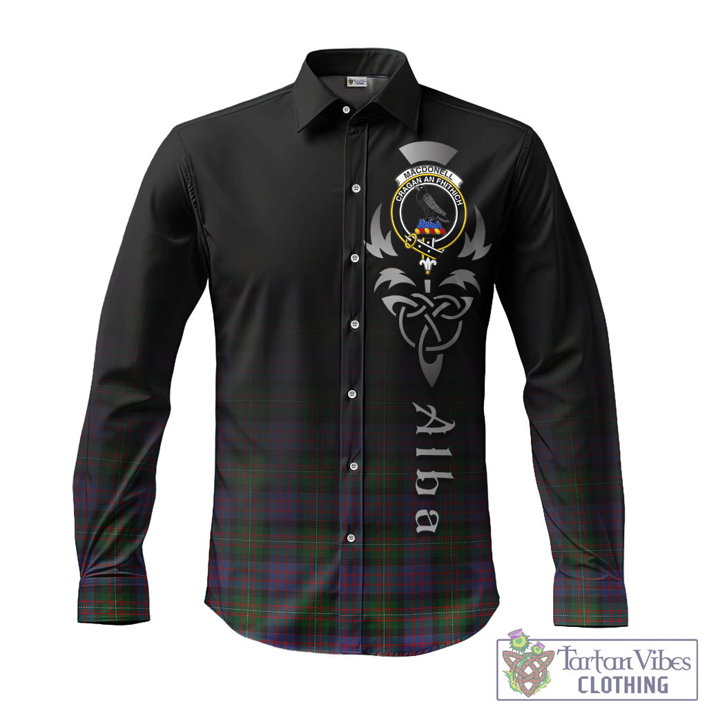 Tartan Vibes Clothing MacDonell of Glengarry Tartan Long Sleeve Button Up Featuring Alba Gu Brath Family Crest Celtic Inspired