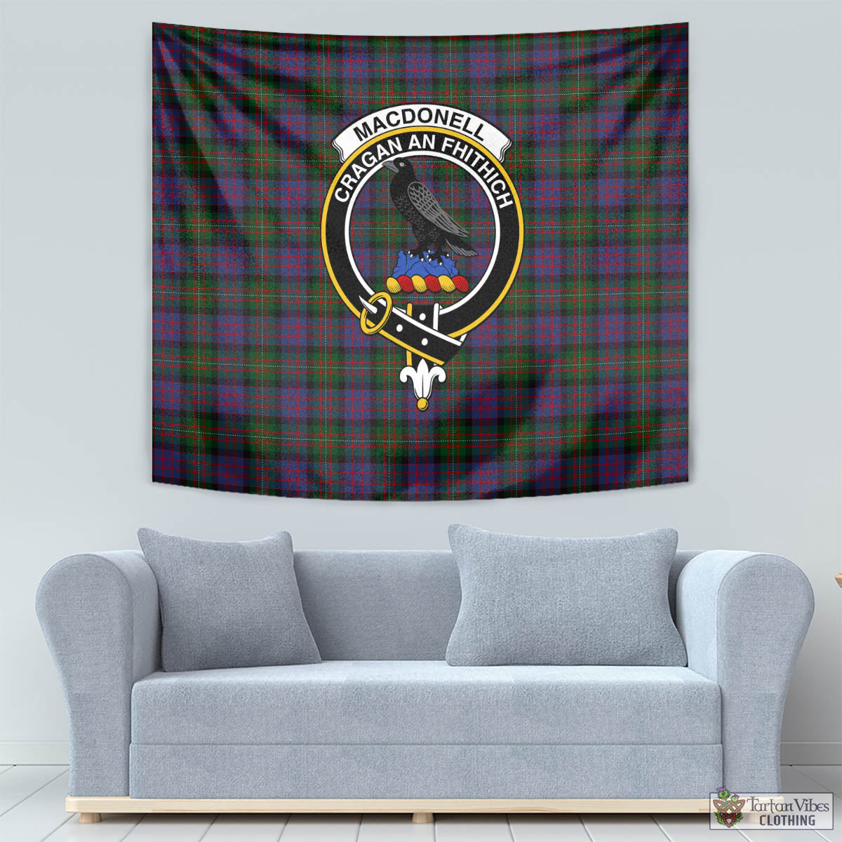 Tartan Vibes Clothing MacDonell of Glengarry Tartan Tapestry Wall Hanging and Home Decor for Room with Family Crest