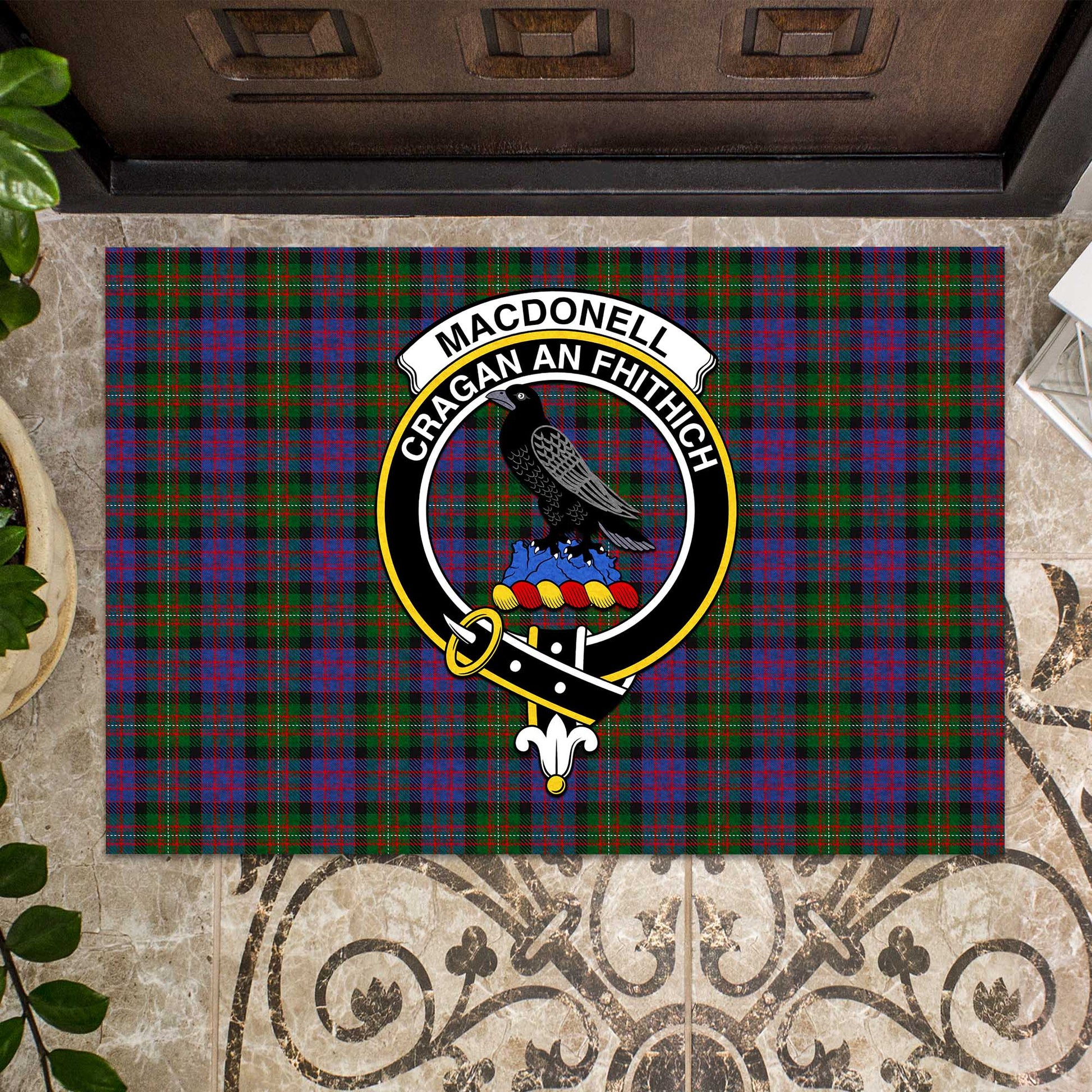 MacDonell of Glengarry Tartan Door Mat with Family Crest - Tartanvibesclothing