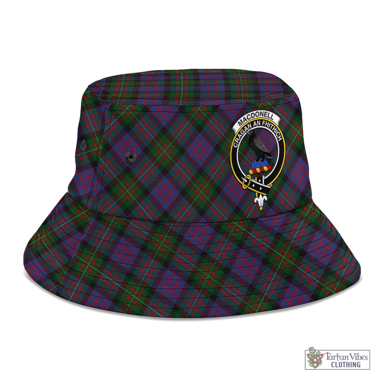 Tartan Vibes Clothing MacDonell of Glengarry Tartan Bucket Hat with Family Crest