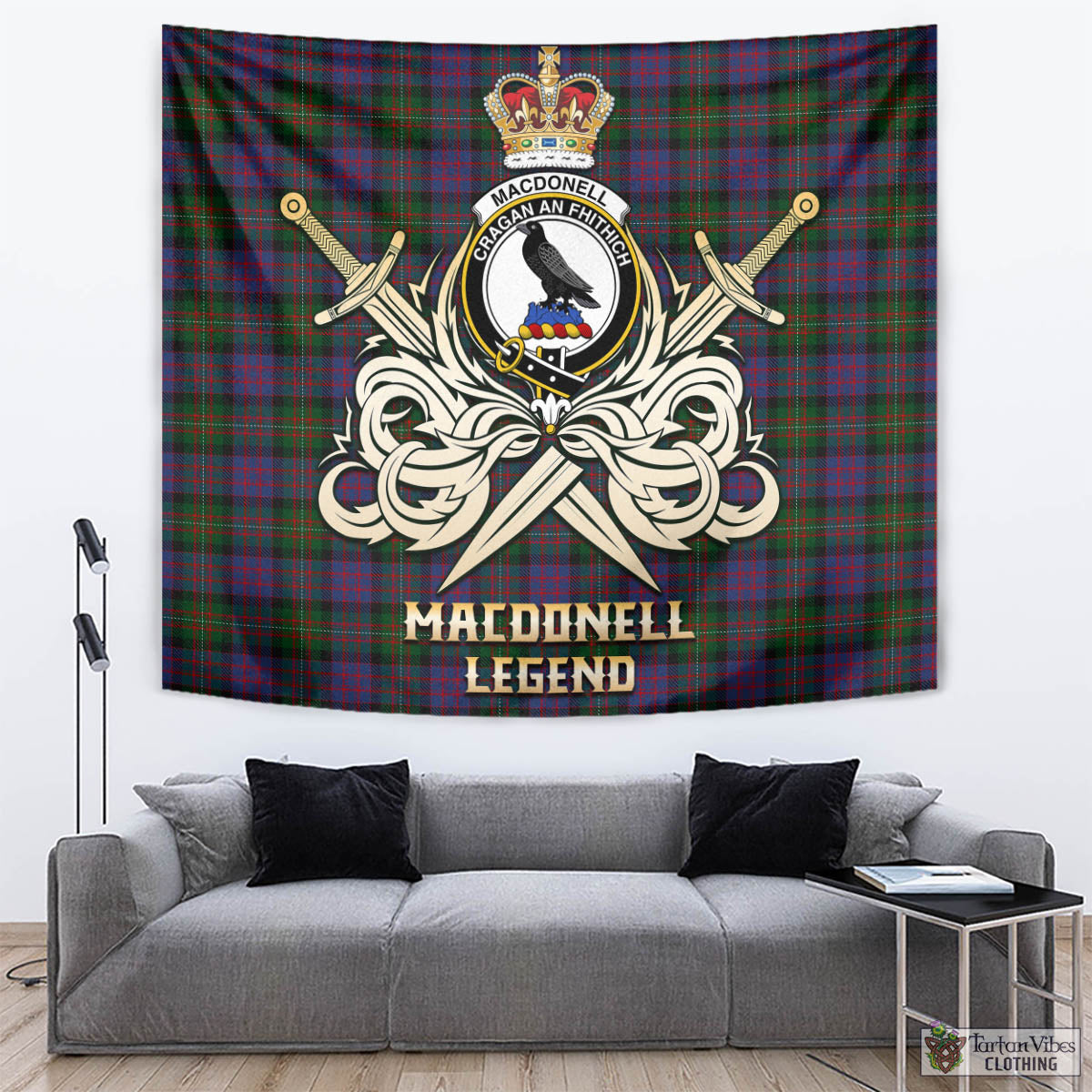 Tartan Vibes Clothing MacDonell of Glengarry Tartan Tapestry with Clan Crest and the Golden Sword of Courageous Legacy