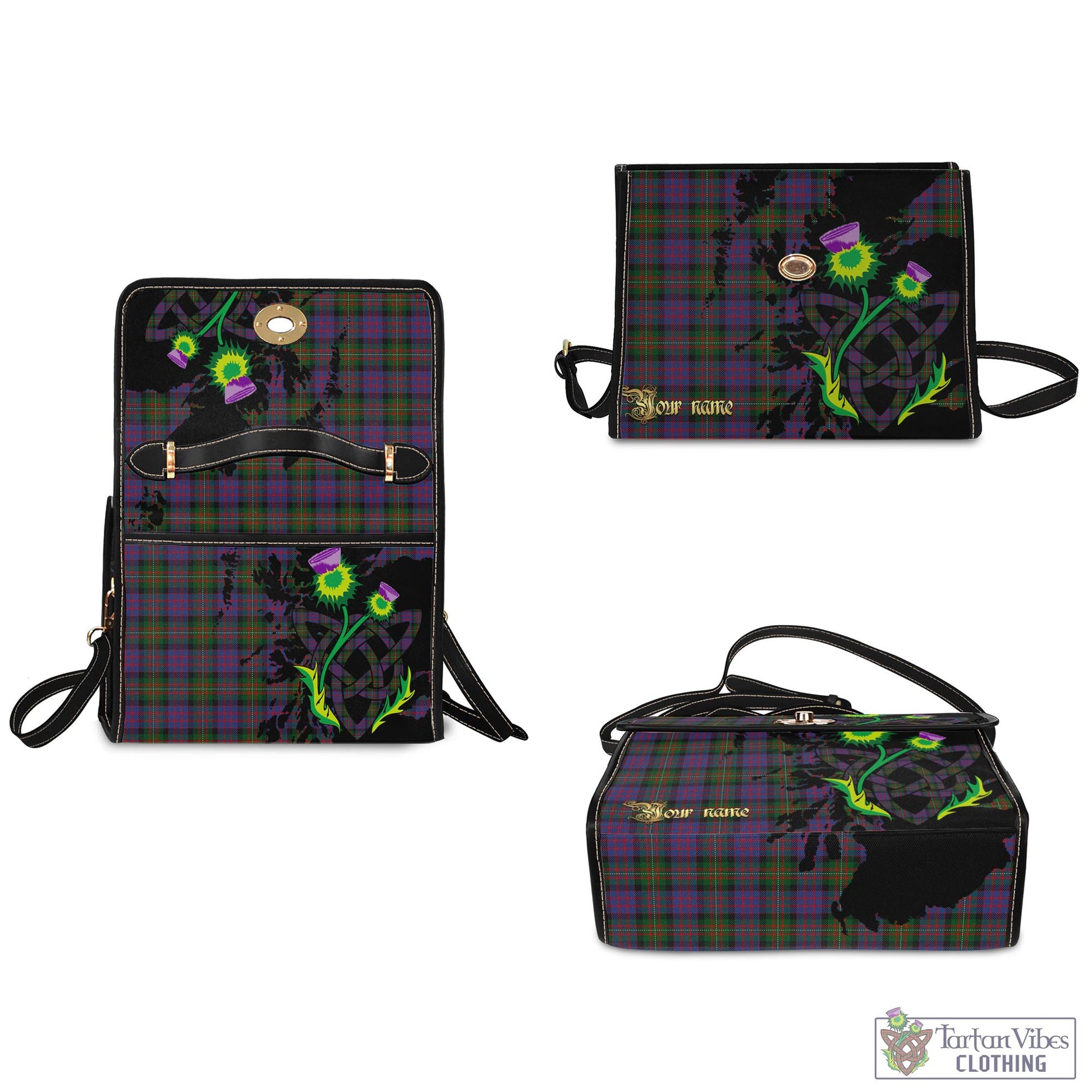 Tartan Vibes Clothing MacDonell of Glengarry Tartan Waterproof Canvas Bag with Scotland Map and Thistle Celtic Accents