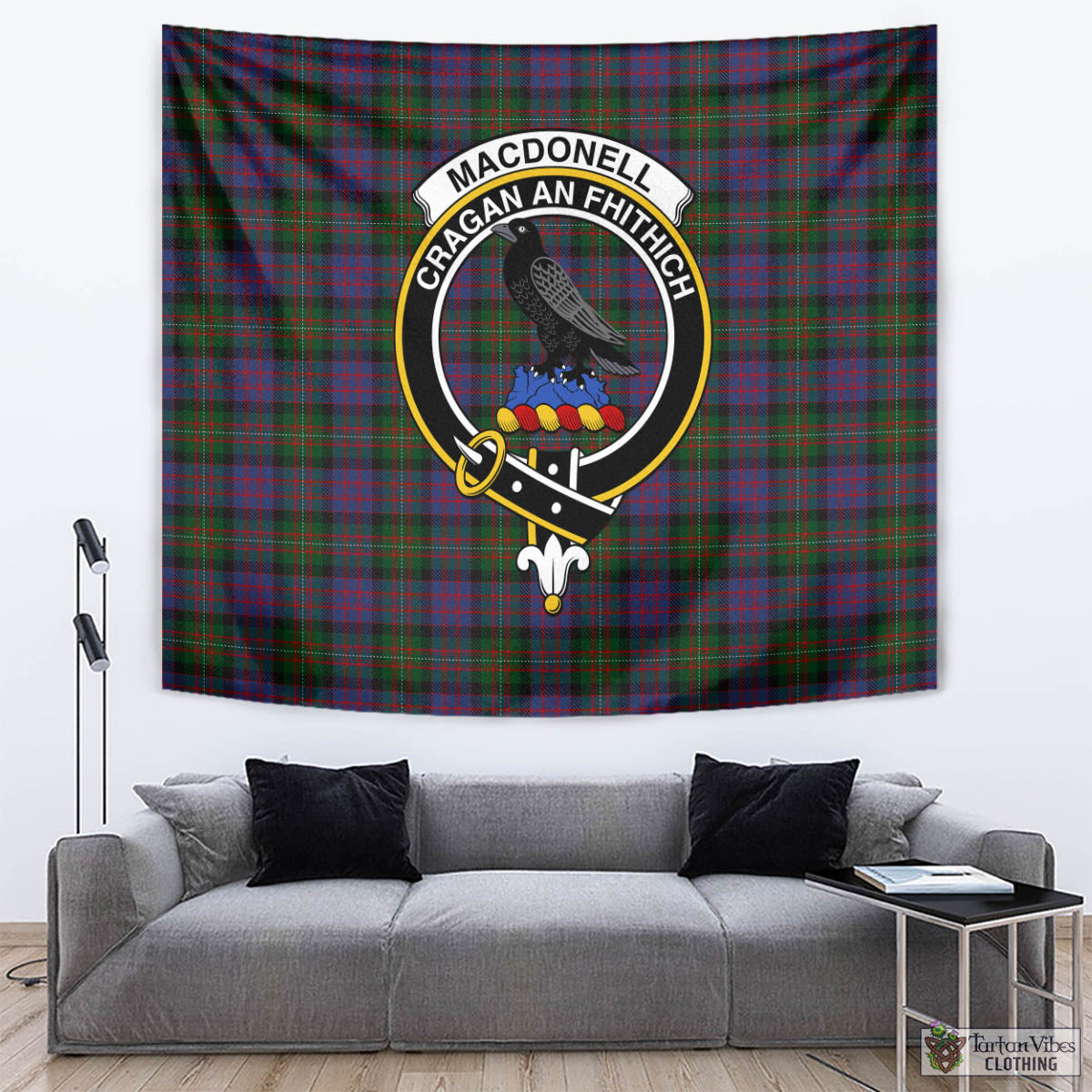 Tartan Vibes Clothing MacDonell of Glengarry Tartan Tapestry Wall Hanging and Home Decor for Room with Family Crest