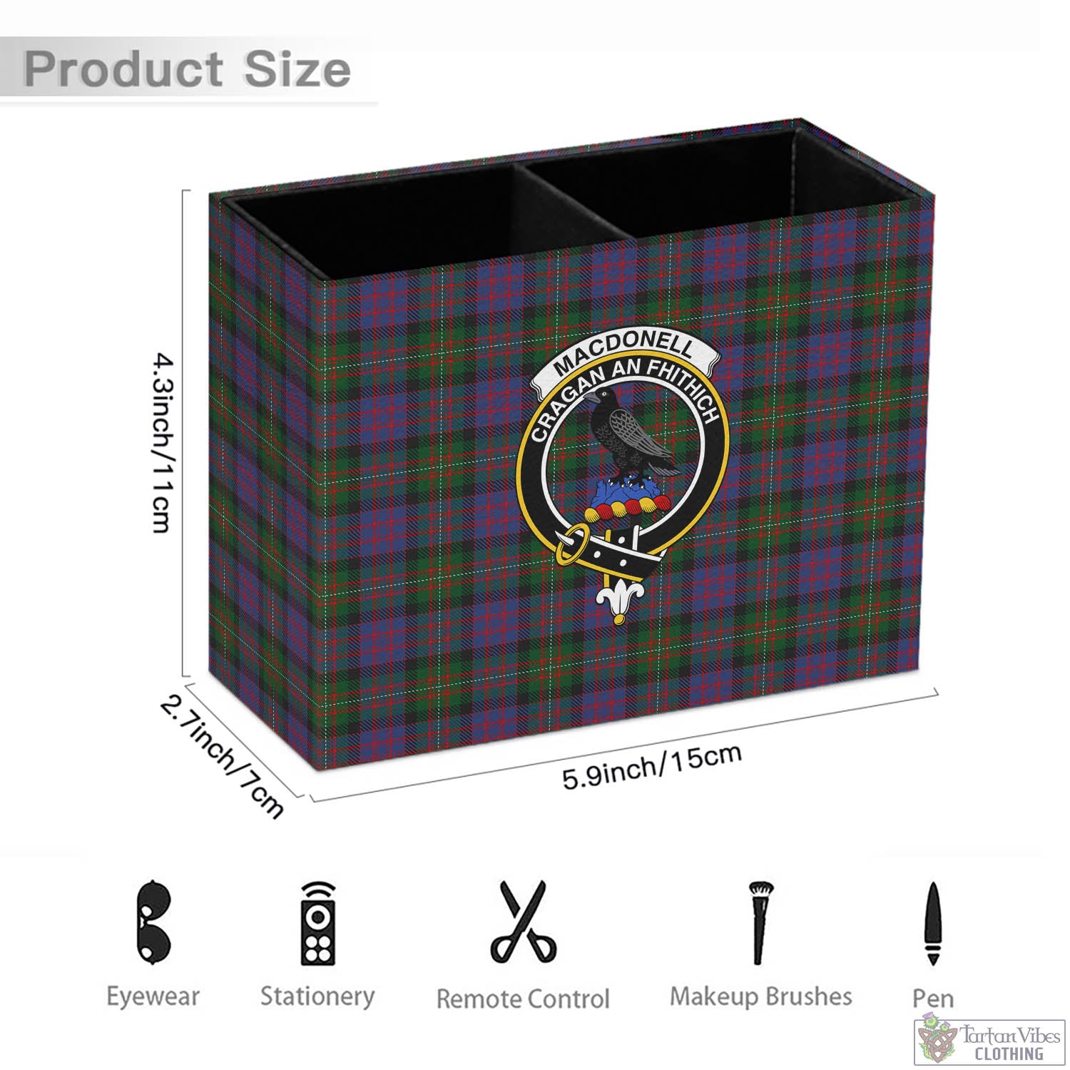 Tartan Vibes Clothing MacDonell of Glengarry Tartan Pen Holder with Family Crest