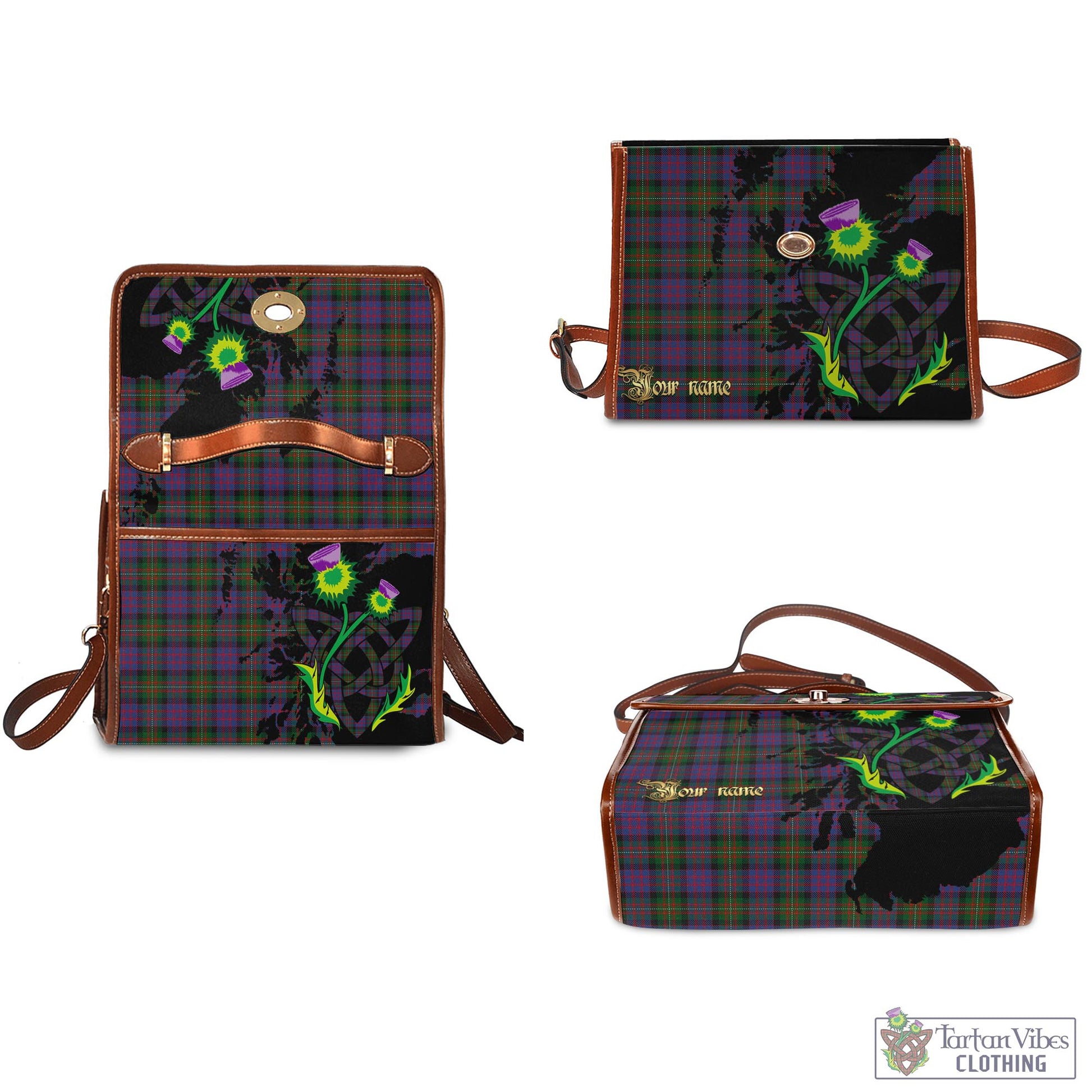 Tartan Vibes Clothing MacDonell of Glengarry Tartan Waterproof Canvas Bag with Scotland Map and Thistle Celtic Accents