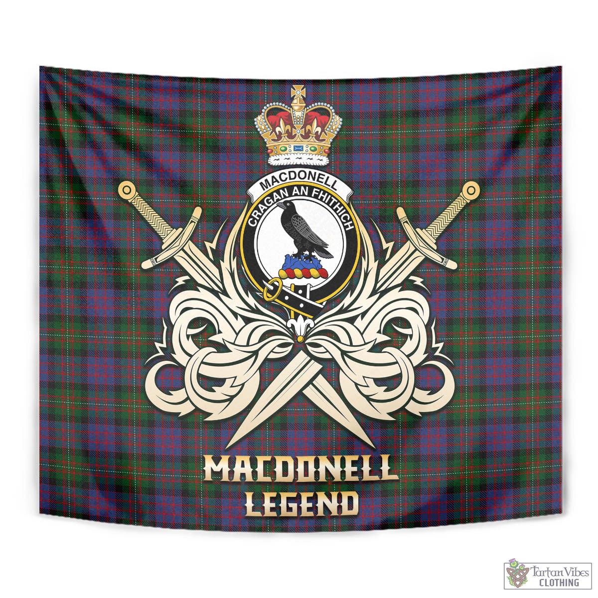 Tartan Vibes Clothing MacDonell of Glengarry Tartan Tapestry with Clan Crest and the Golden Sword of Courageous Legacy