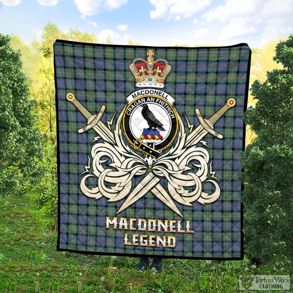 Tartan Vibes Clothing MacDonell of Glengarry Ancient Tartan Quilt with Clan Crest and the Golden Sword of Courageous Legacy