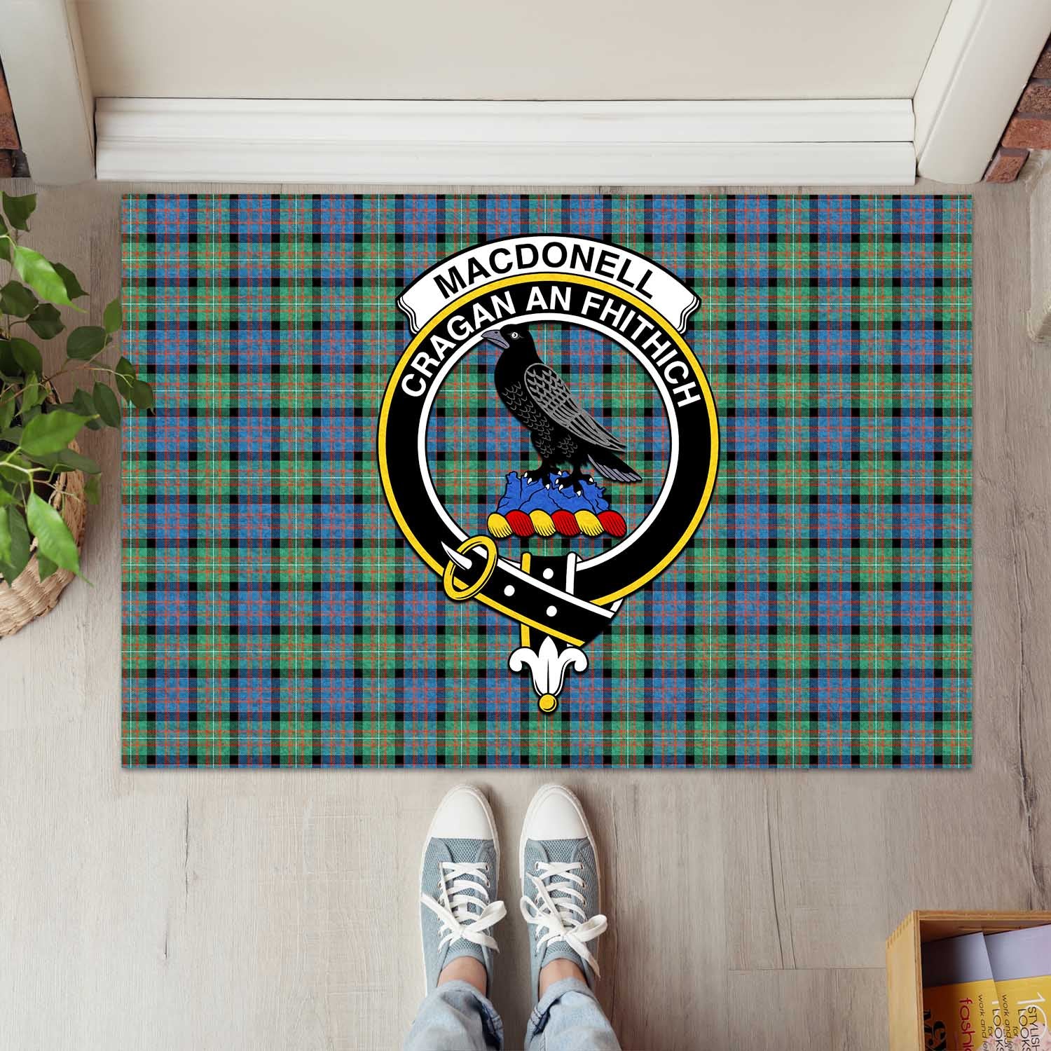 MacDonell of Glengarry Ancient Tartan Door Mat with Family Crest - Tartanvibesclothing