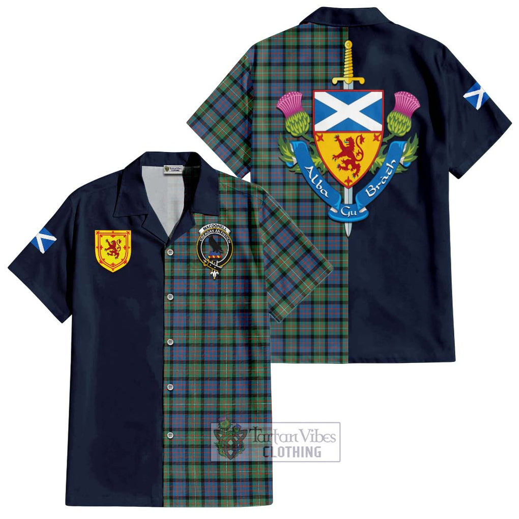 Tartan Vibes Clothing MacDonell of Glengarry Ancient Tartan Short Sleeve Button Shirt with Scottish Lion Royal Arm Half Style