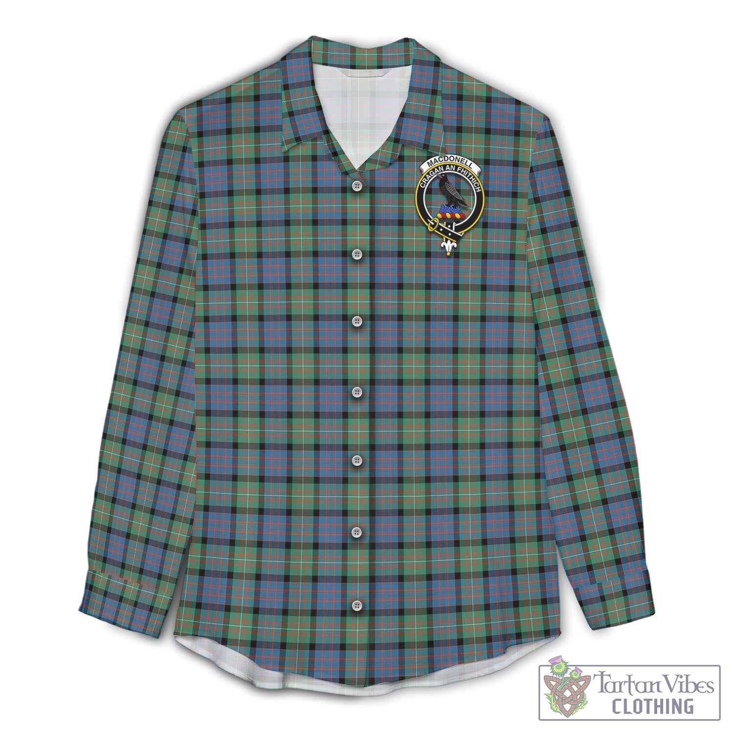 Tartan Vibes Clothing MacDonell of Glengarry Ancient Tartan Womens Casual Shirt with Family Crest