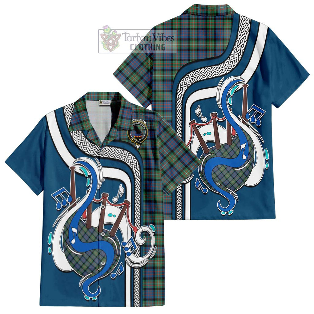 MacDonell of Glengarry Ancient Tartan Short Sleeve Button Shirt with Epic Bagpipe Style Kid - Tartanvibesclothing Shop