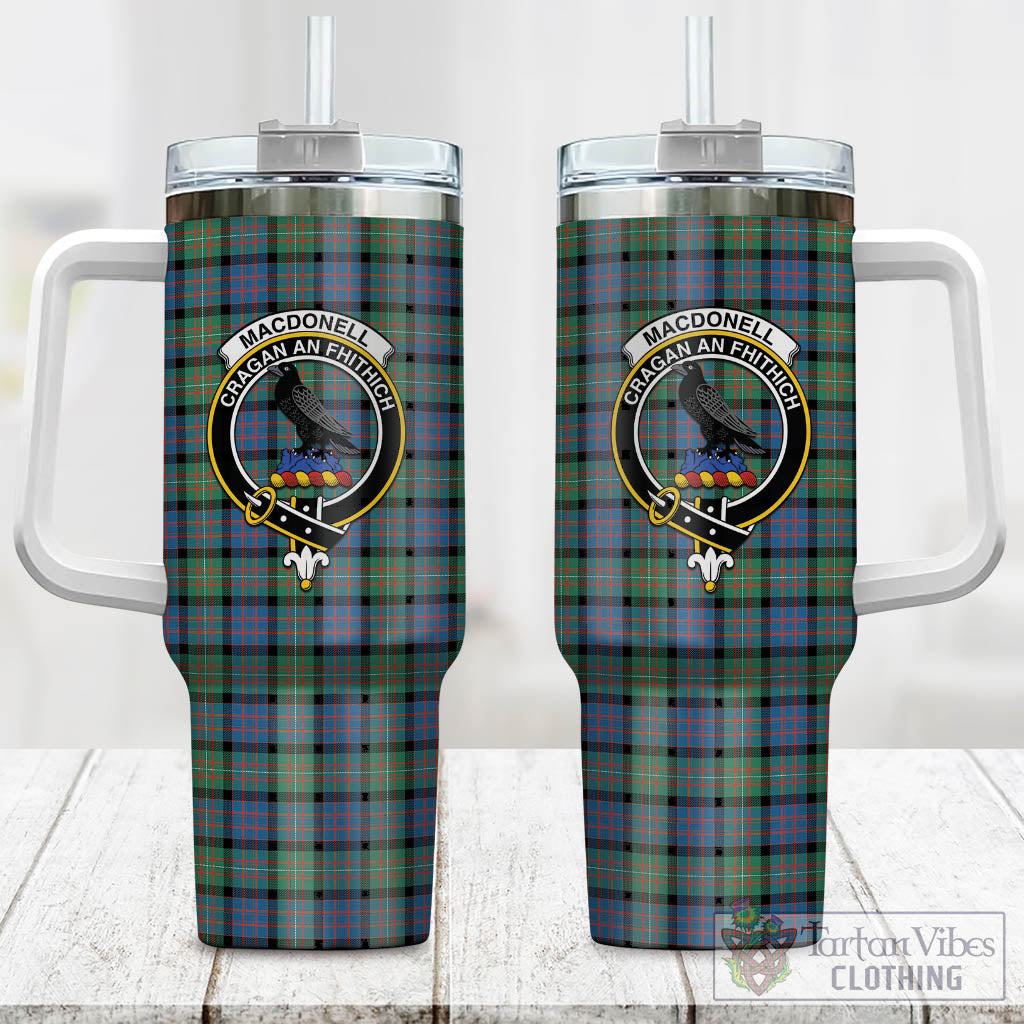 Tartan Vibes Clothing MacDonell of Glengarry Ancient Tartan and Family Crest Tumbler with Handle