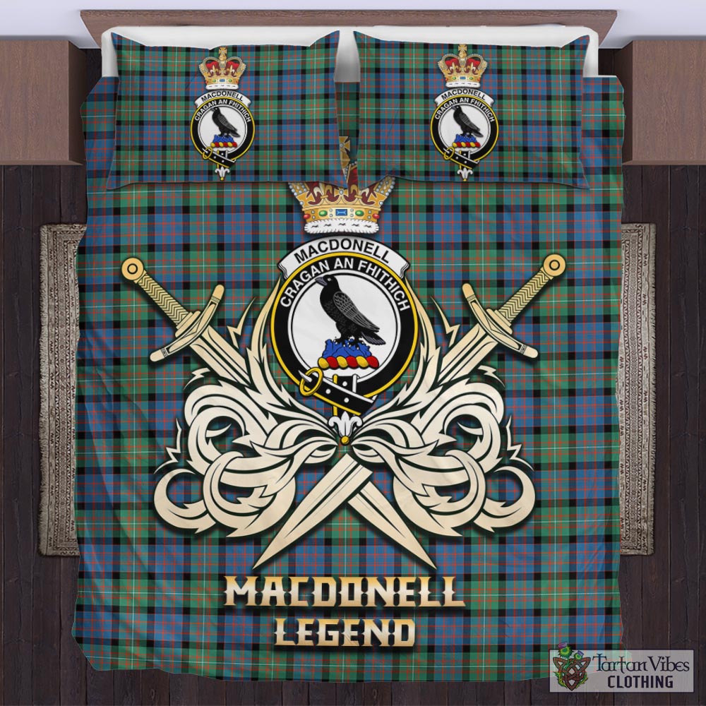 Tartan Vibes Clothing MacDonell of Glengarry Ancient Tartan Bedding Set with Clan Crest and the Golden Sword of Courageous Legacy