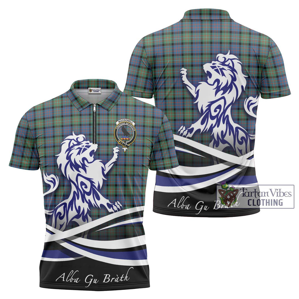 MacDonell of Glengarry Ancient Tartan Zipper Polo Shirt with Alba Gu Brath Regal Lion Emblem Unisex - Tartanvibesclothing Shop