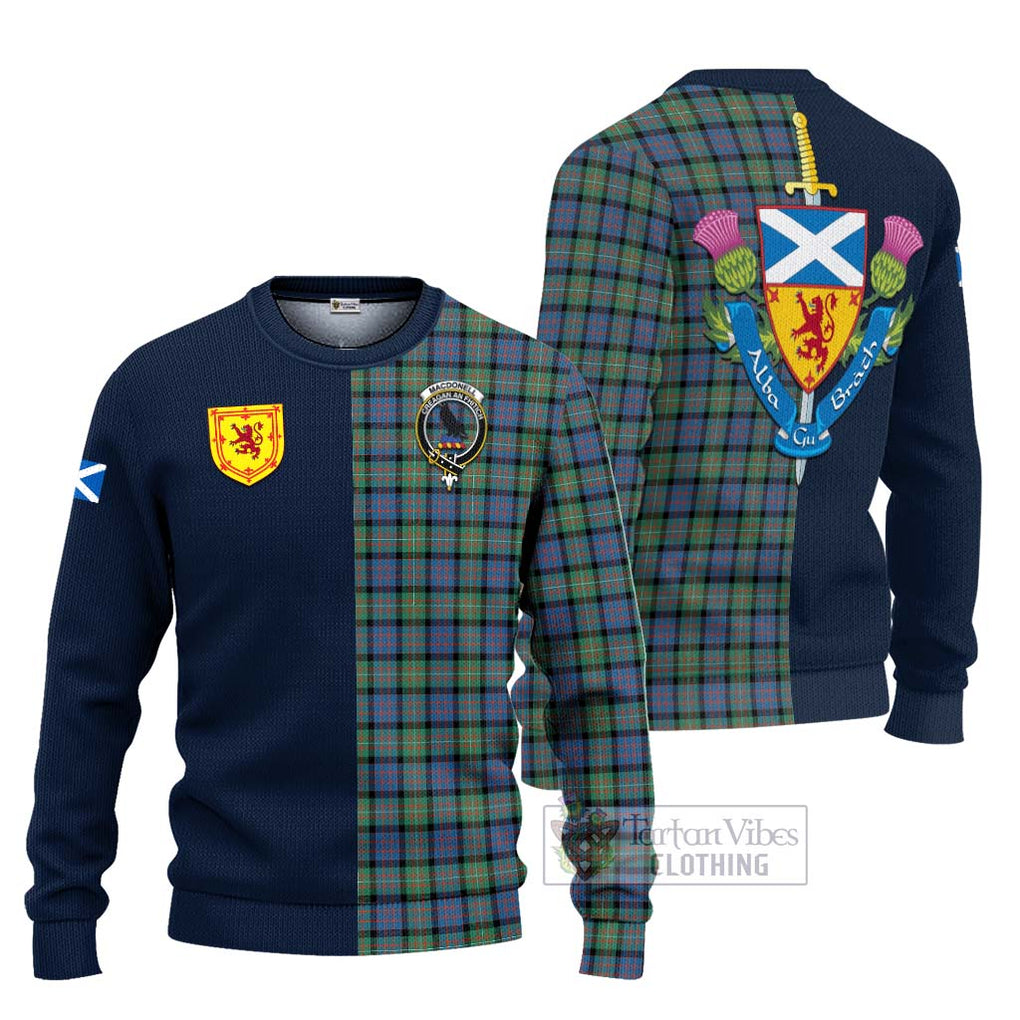 Tartan Vibes Clothing MacDonell of Glengarry Ancient Tartan Knitted Sweater with Scottish Lion Royal Arm Half Style