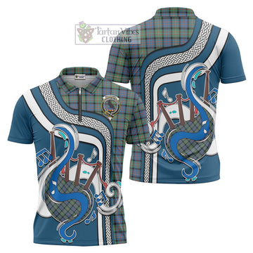 MacDonell of Glengarry Ancient Tartan Zipper Polo Shirt with Epic Bagpipe Style