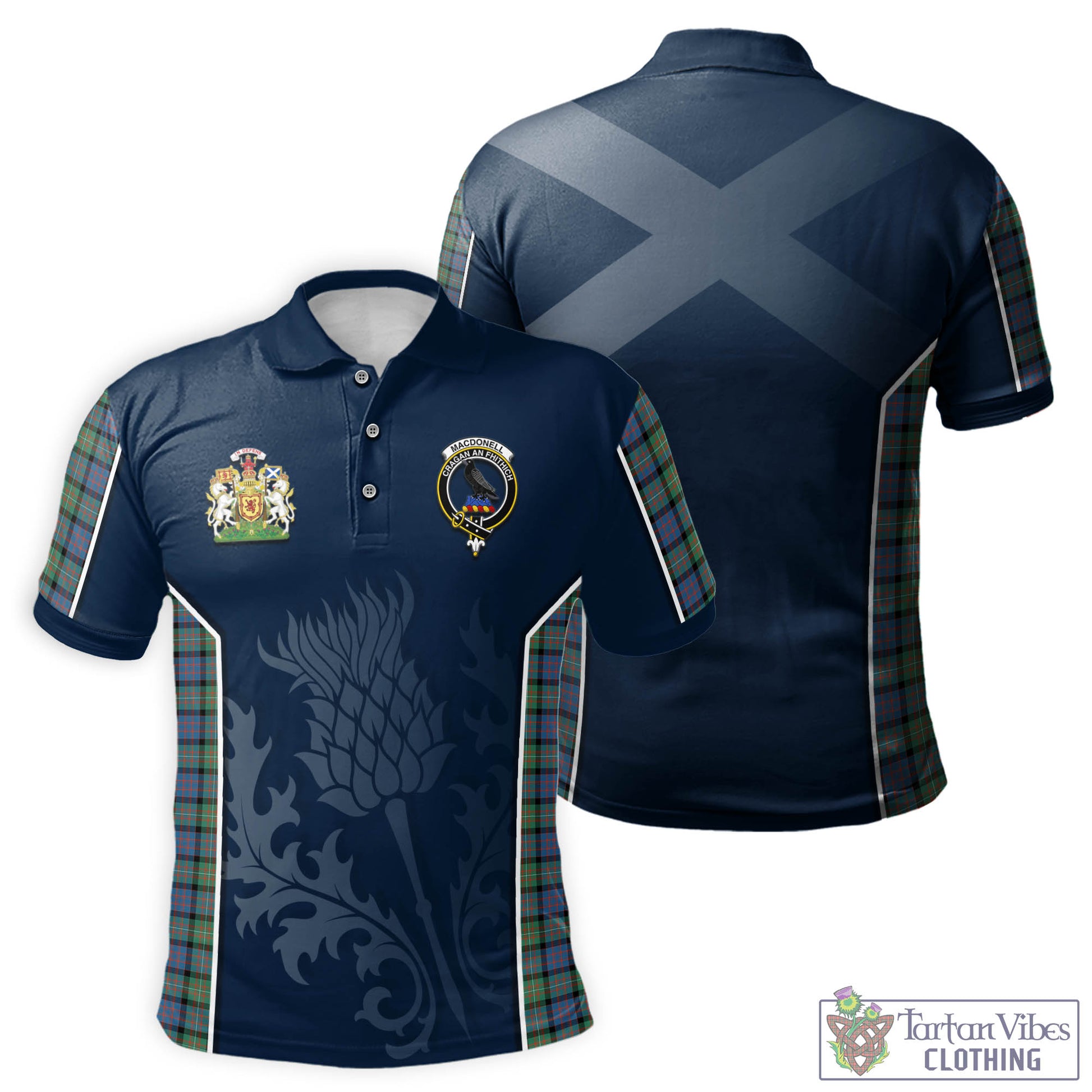 Tartan Vibes Clothing MacDonell of Glengarry Ancient Tartan Men's Polo Shirt with Family Crest and Scottish Thistle Vibes Sport Style