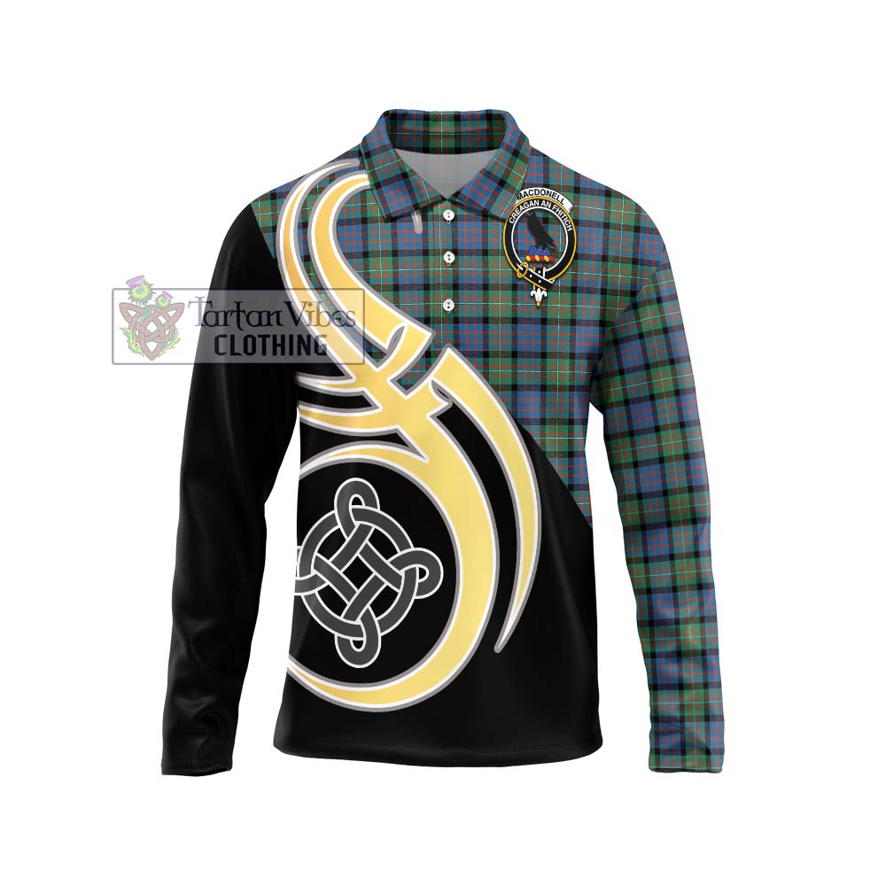 MacDonell of Glengarry Ancient Tartan Long Sleeve Polo Shirt with Family Crest and Celtic Symbol Style Unisex - Tartan Vibes Clothing