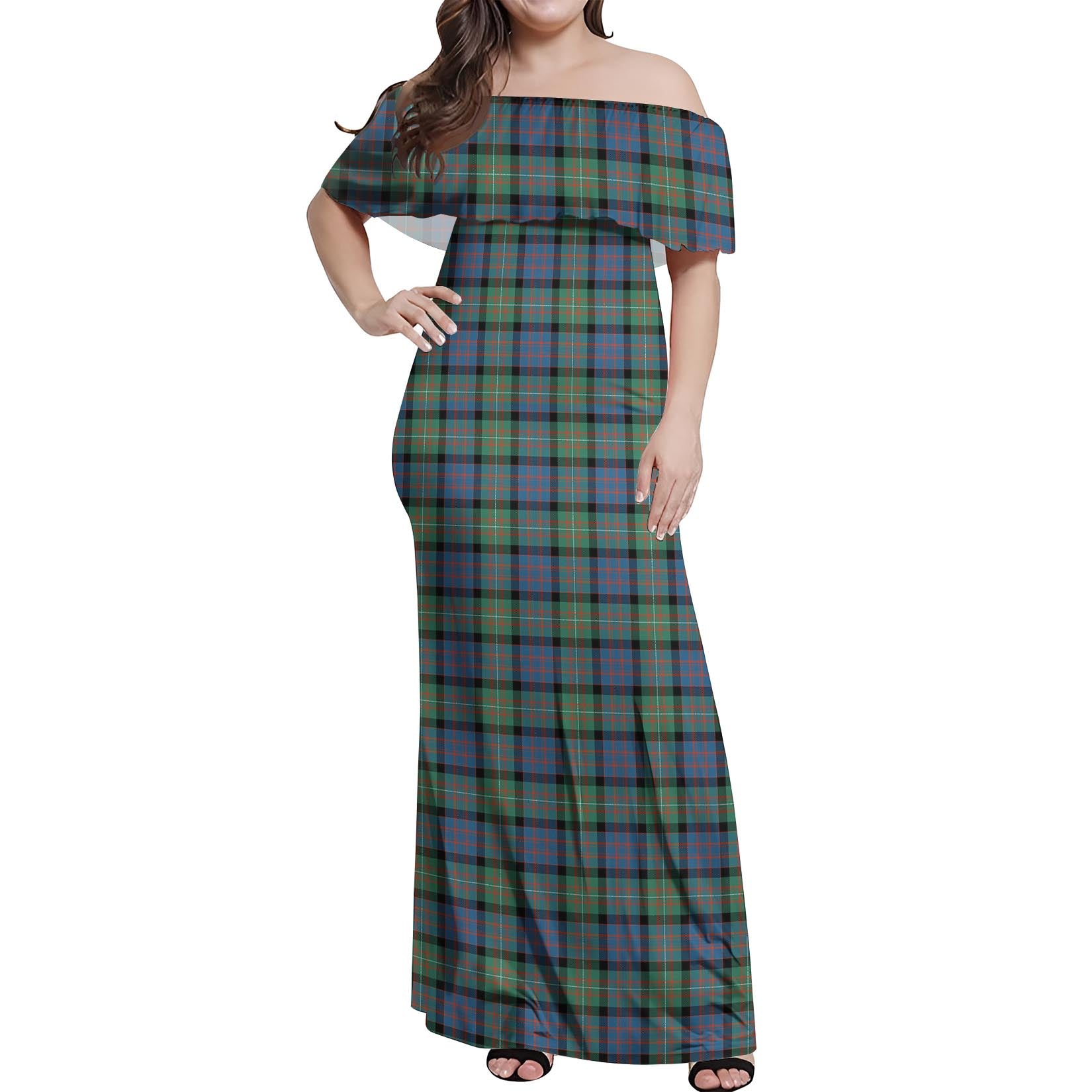 MacDonell of Glengarry Ancient Tartan Off Shoulder Long Dress Women's Dress - Tartanvibesclothing