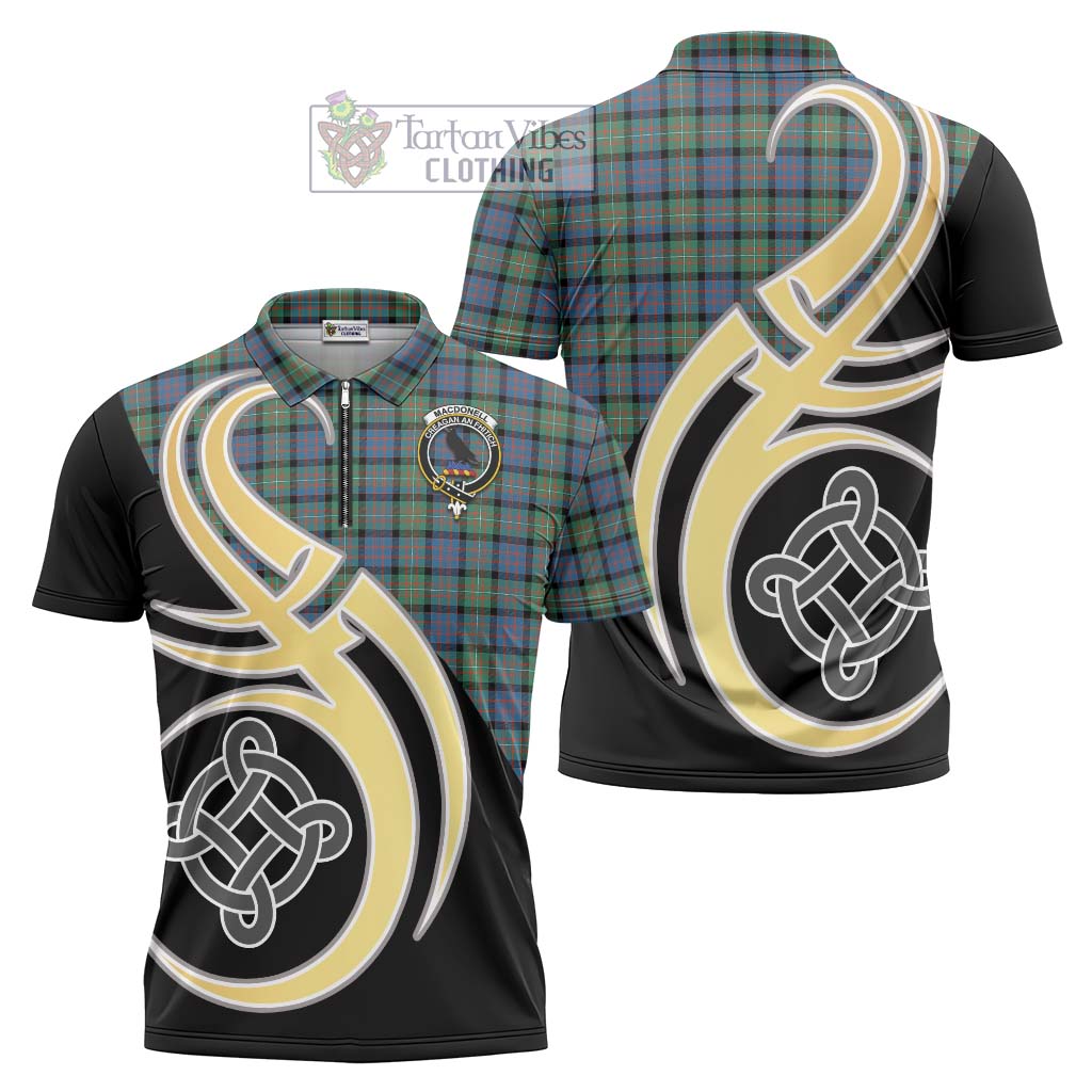 Tartan Vibes Clothing MacDonell of Glengarry Ancient Tartan Zipper Polo Shirt with Family Crest and Celtic Symbol Style