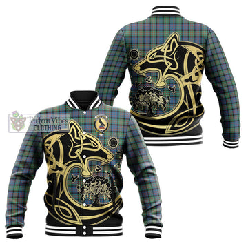 MacDonell of Glengarry Ancient Tartan Baseball Jacket with Family Crest Celtic Wolf Style