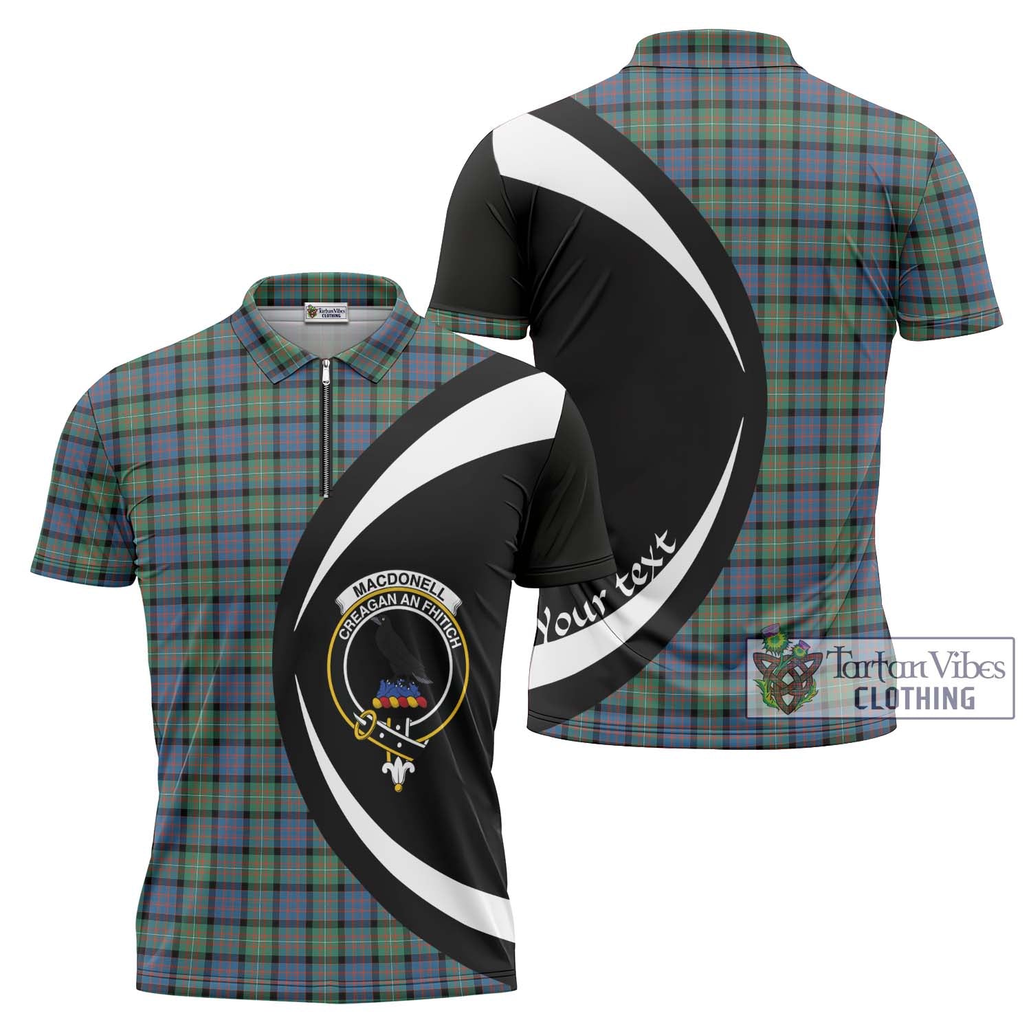 Tartan Vibes Clothing MacDonell of Glengarry Ancient Tartan Zipper Polo Shirt with Family Crest Circle Style