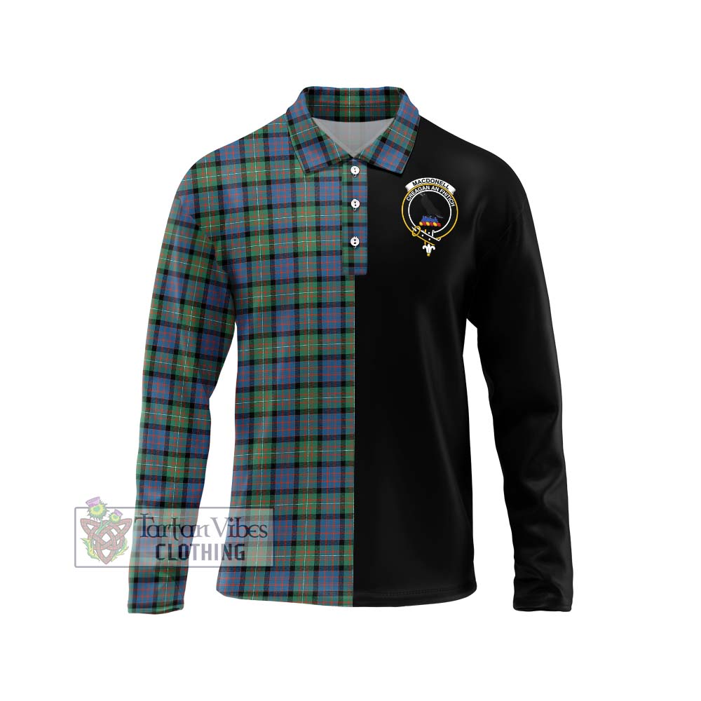 MacDonell of Glengarry Ancient Tartan Long Sleeve Polo Shirt with Family Crest and Half Of Me Style Unisex - Tartanvibesclothing Shop