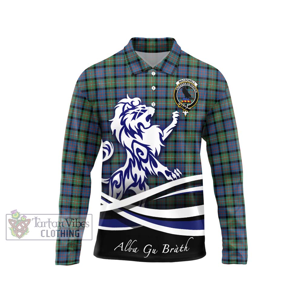 MacDonell of Glengarry Ancient Tartan Long Sleeve Polo Shirt with Alba Gu Brath Regal Lion Emblem Unisex - Tartanvibesclothing Shop